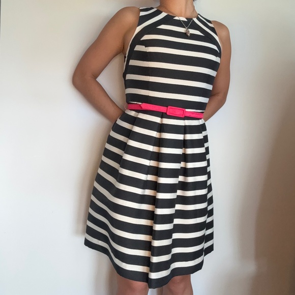 Eliza J Navy Striped Dress with Pink Belt - Picture 1 of 2